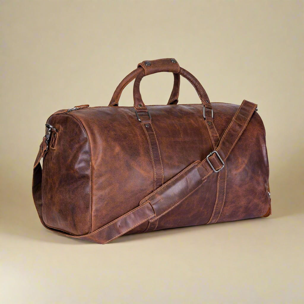 Leather Overnight Bag - Rugged Leather Duffel Bag- Sandal