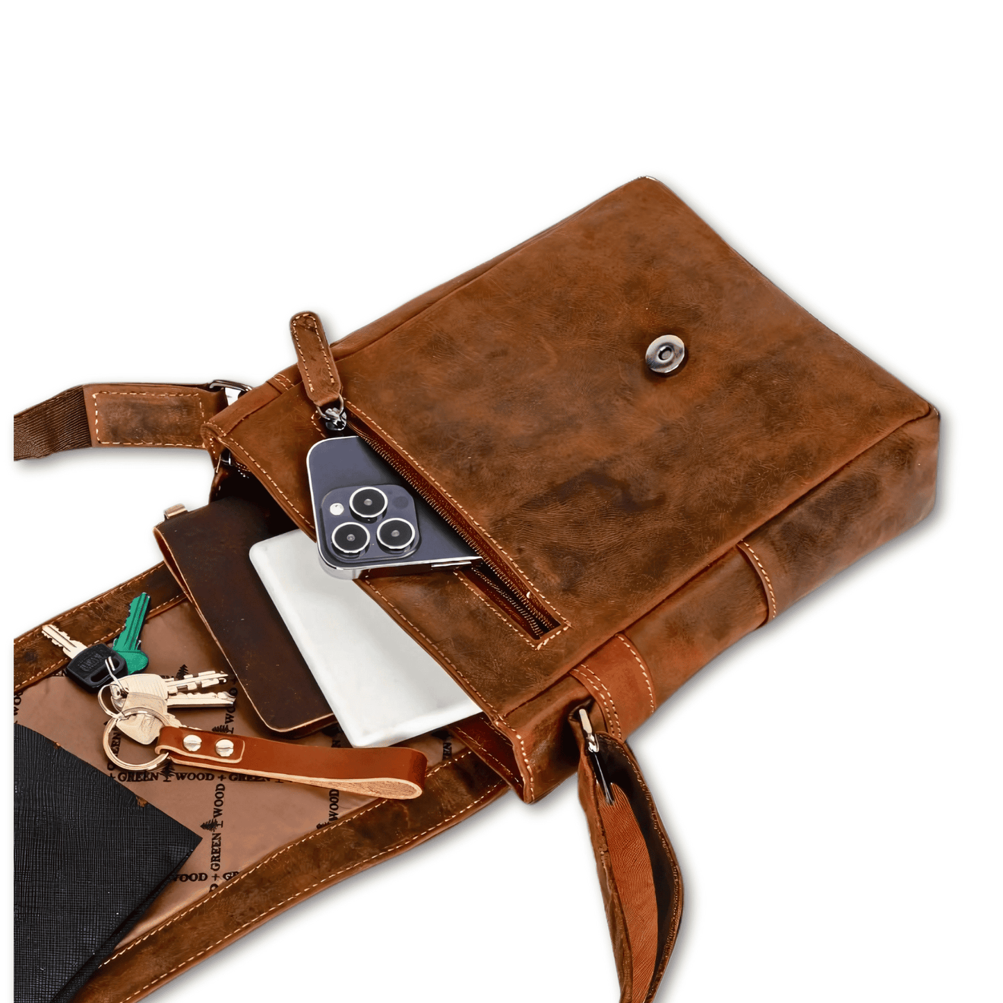 Leather Messenger Bag - Sandal