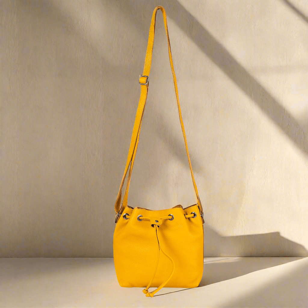 KALGHI Luggage & Bags Leather Small Cross Body Bucket Bag - Alley Mustard