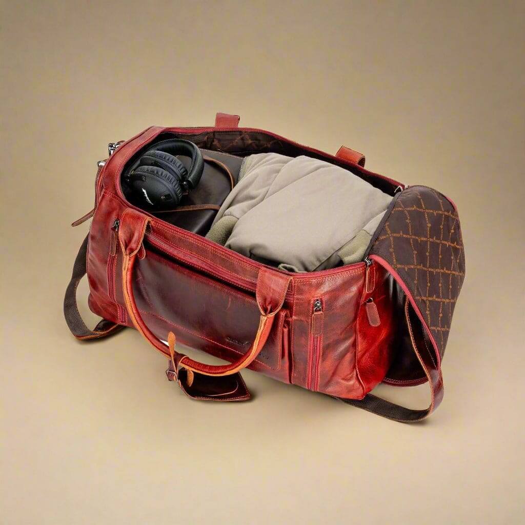 Leather Travel Duffle Bag Large -Rosewood