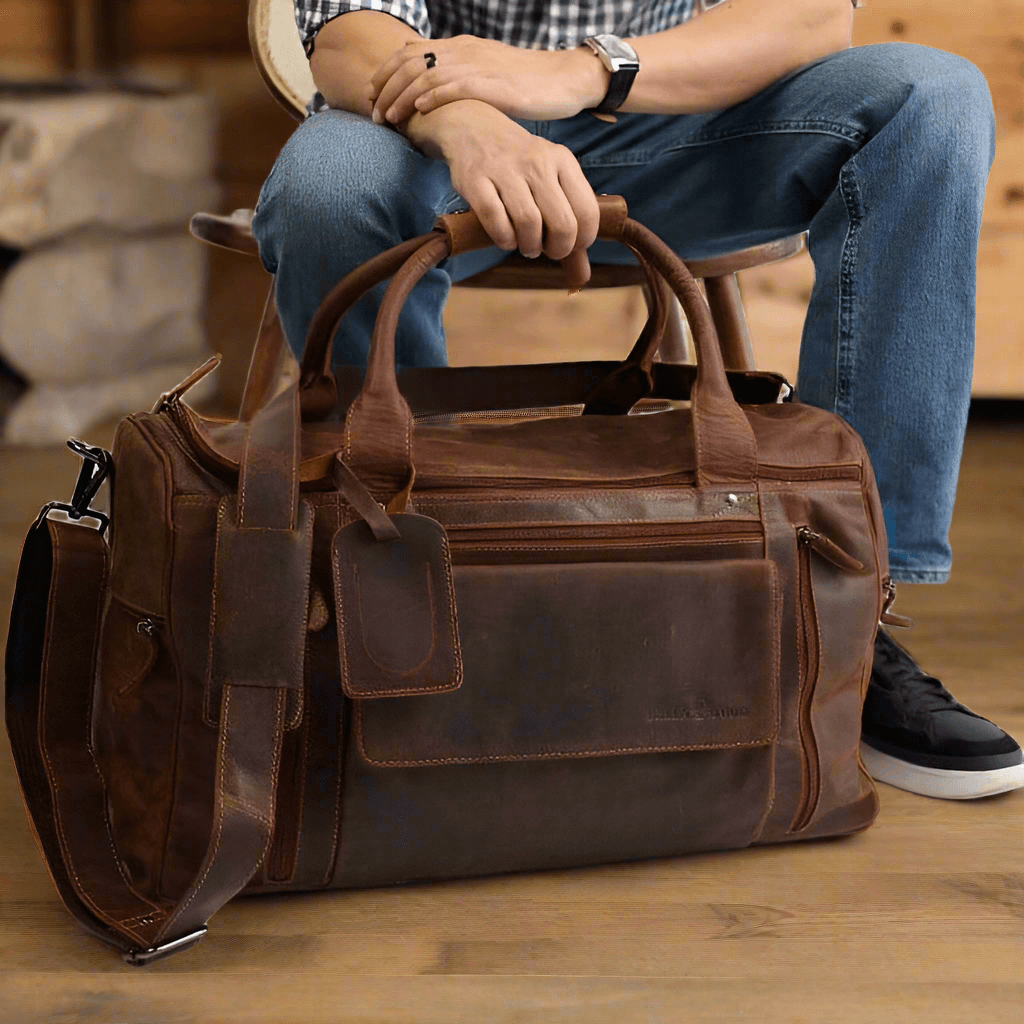 Leather Travel Duffle Bag Large - Sandal
