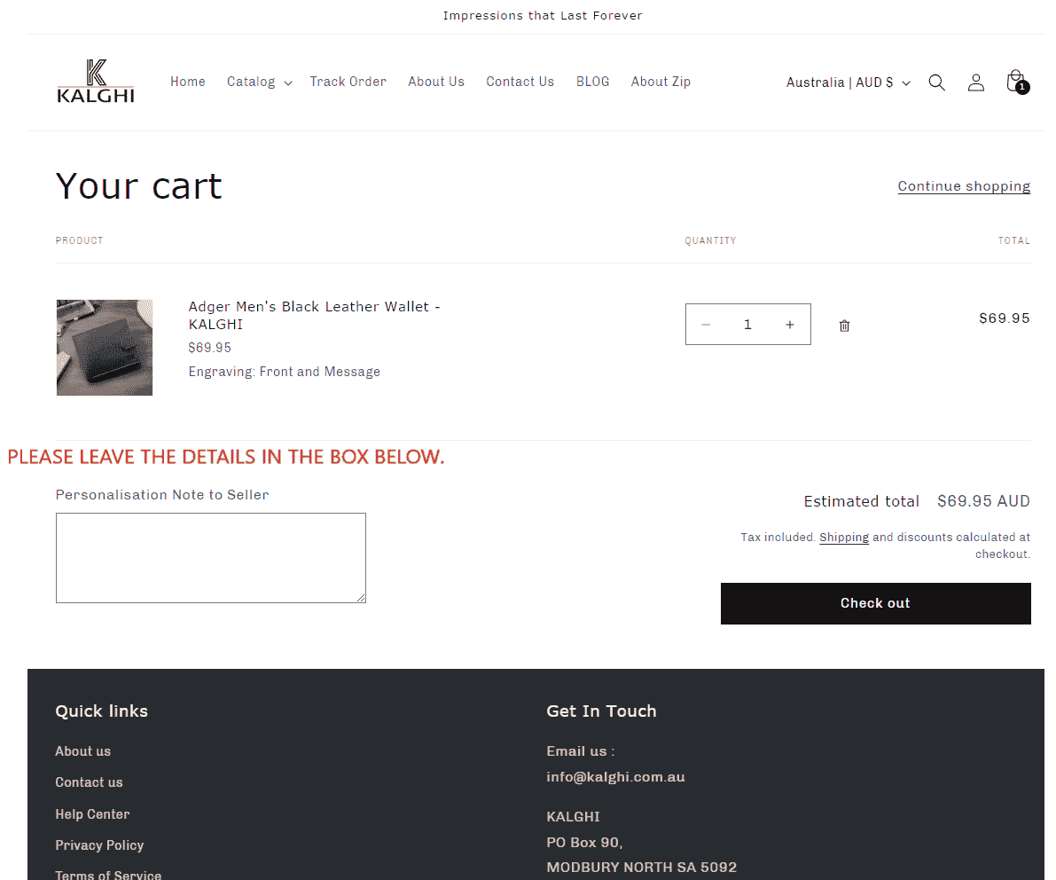 Men's Black Leather Wallet Personalised with Message - KALGHI