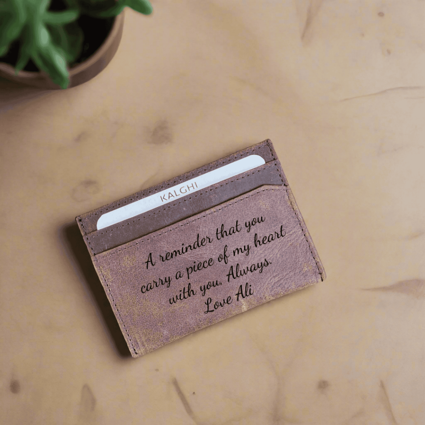 Leather Card Holder with Message and Name - KALGHI