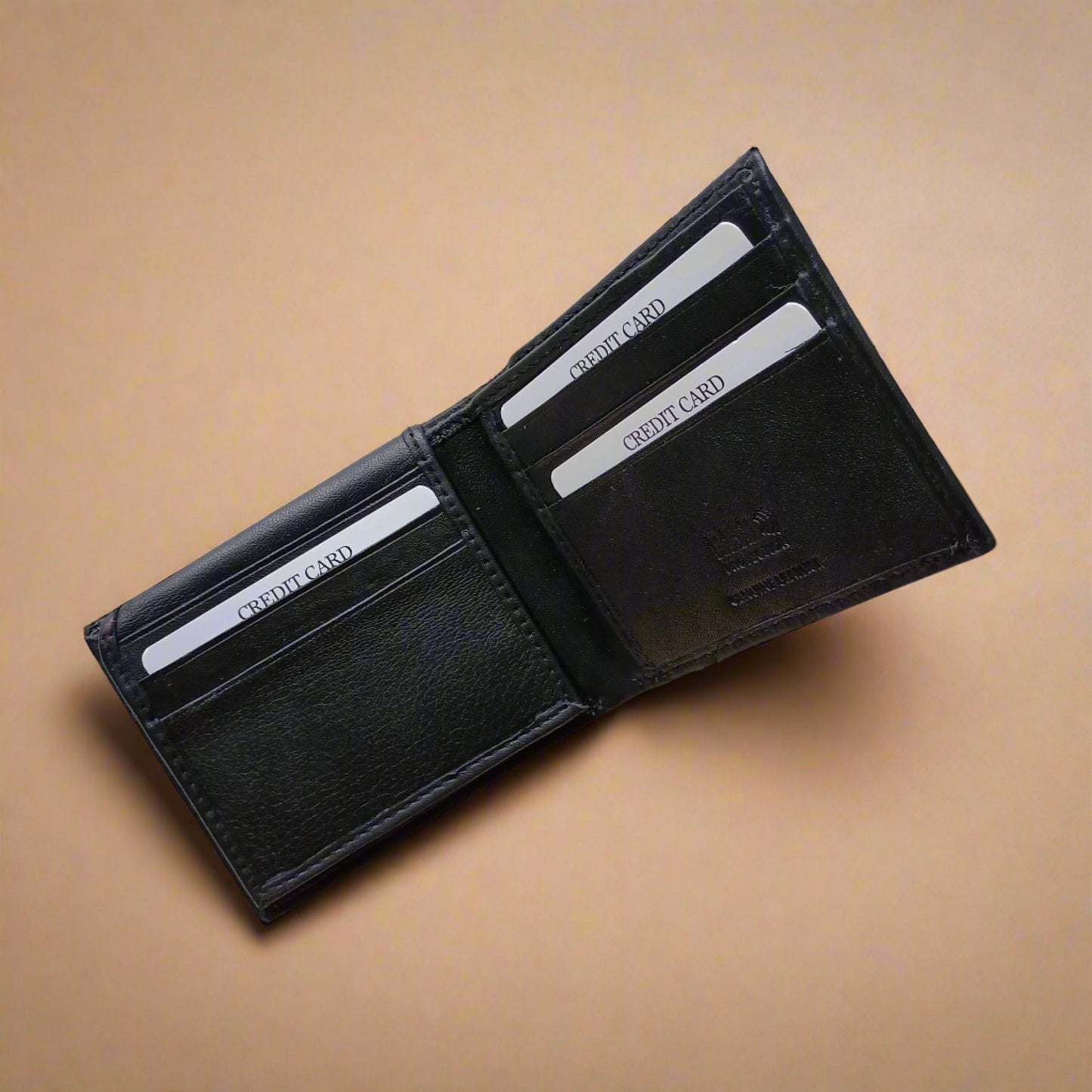 Men's Black Leather Wallet Personalised with Message - KALGHI
