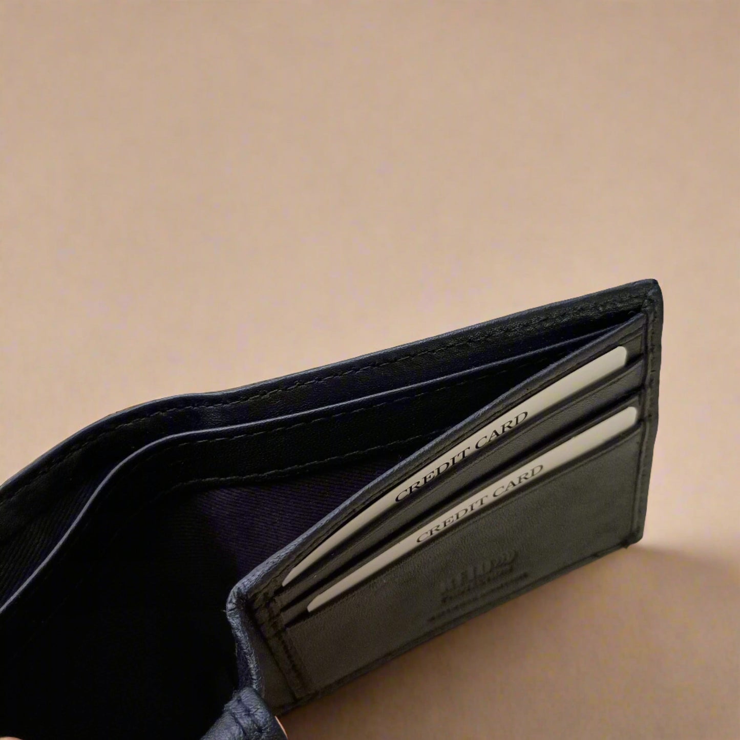 Men's Black Leather Wallet Personalised with Message - KALGHI