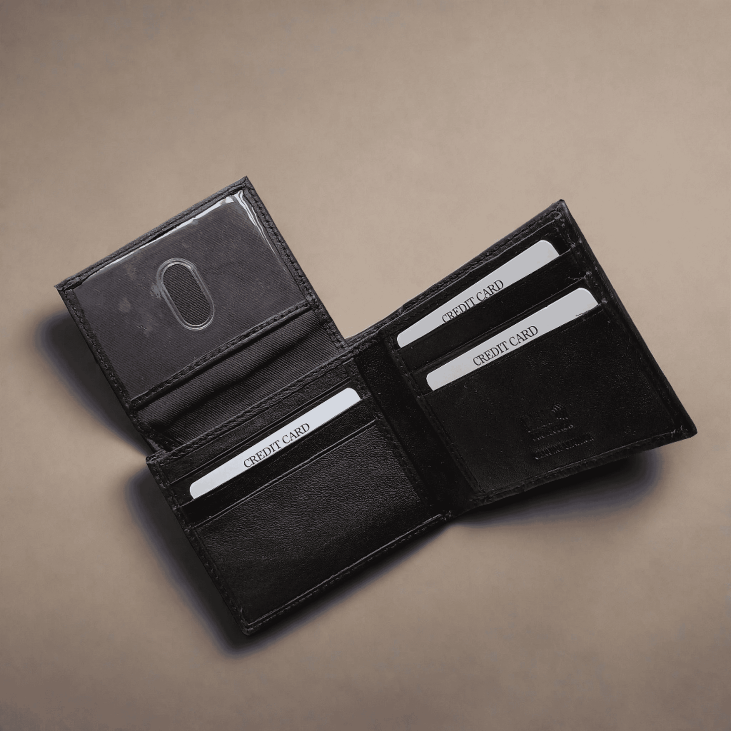 Men's Black Leather Wallet Personalised with Message - KALGHI