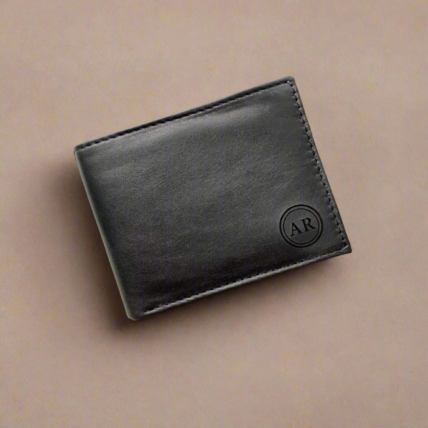 Men's Black Leather Wallet Personalised with Message - KALGHI
