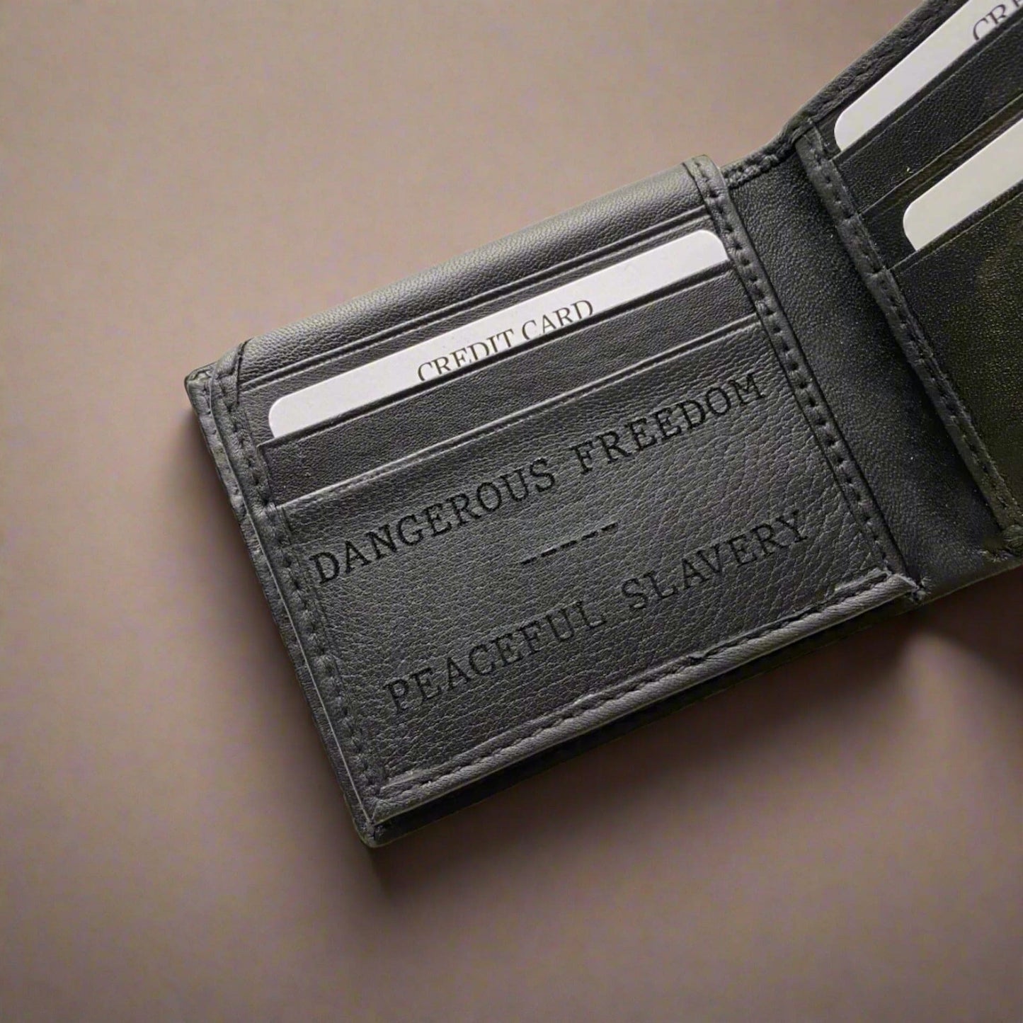 Men's Black Leather Wallet Personalised with Message - KALGHI