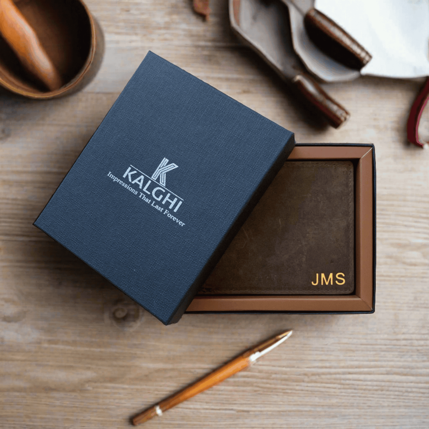 Personalised Brown Vintage Leather Wallet WALLET KALGHI