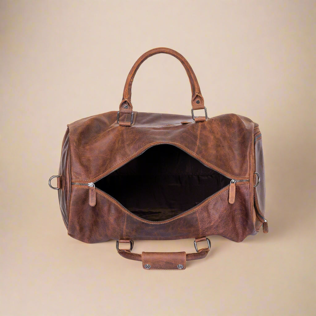 Leather Overnight Bag - Rugged Leather Duffel Bag- Sandal