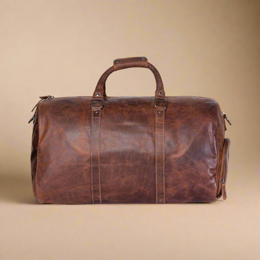 Leather Overnight Bag - Rugged Leather Duffel Bag- Sandal