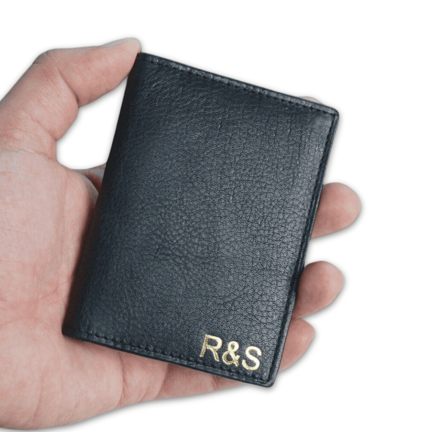 Black leather card holder embossed.