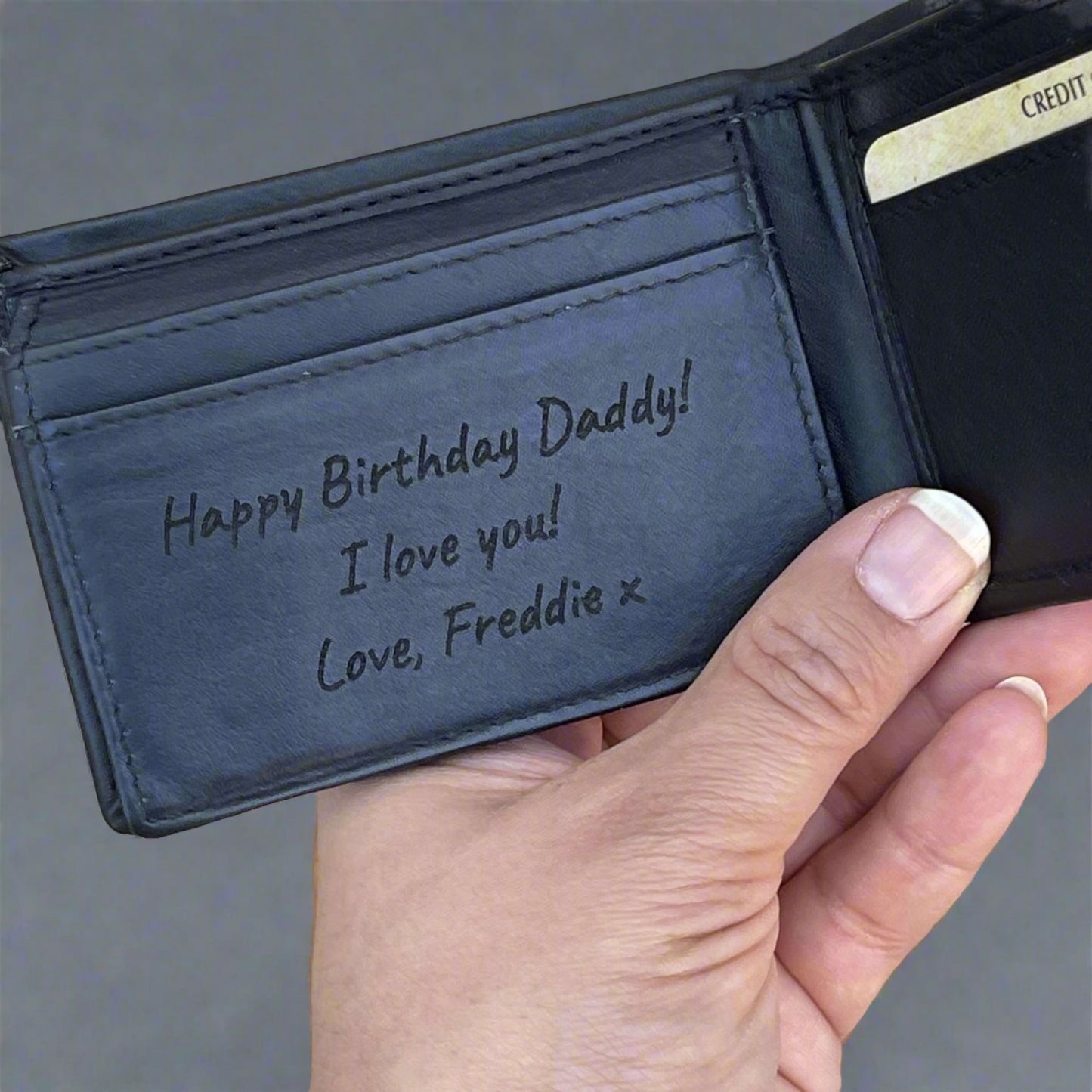 Men's Black Leather Wallet with Personalised Handwriting - KALGHI WALLET Hyde Mebourne