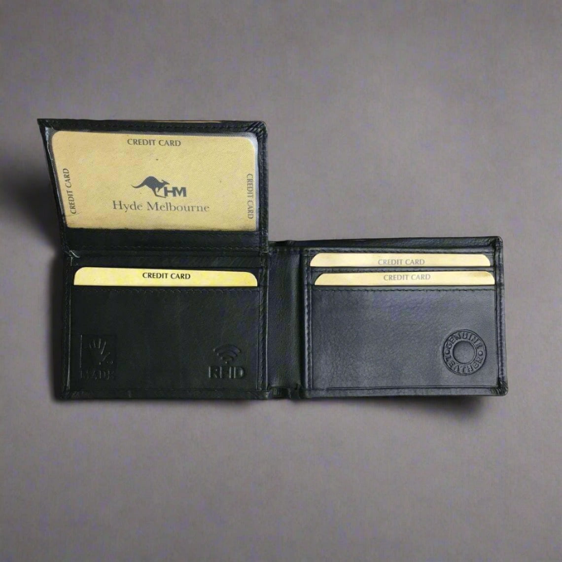 Men's Black Leather Wallet with Personalised Handwriting - KALGHI WALLET Hyde Mebourne