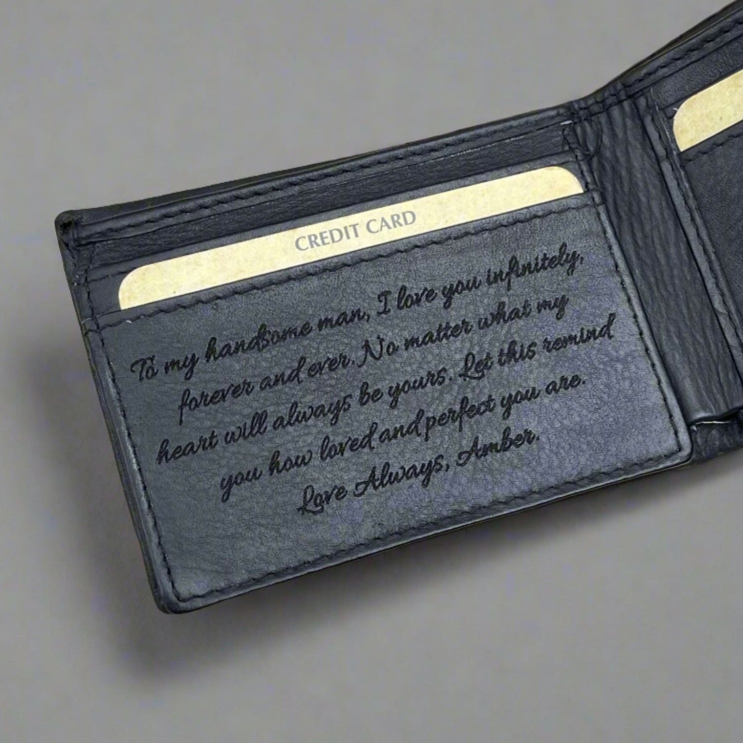 Men's Black Leather Wallet with Personalised Handwriting - KALGHI WALLET Hyde Mebourne