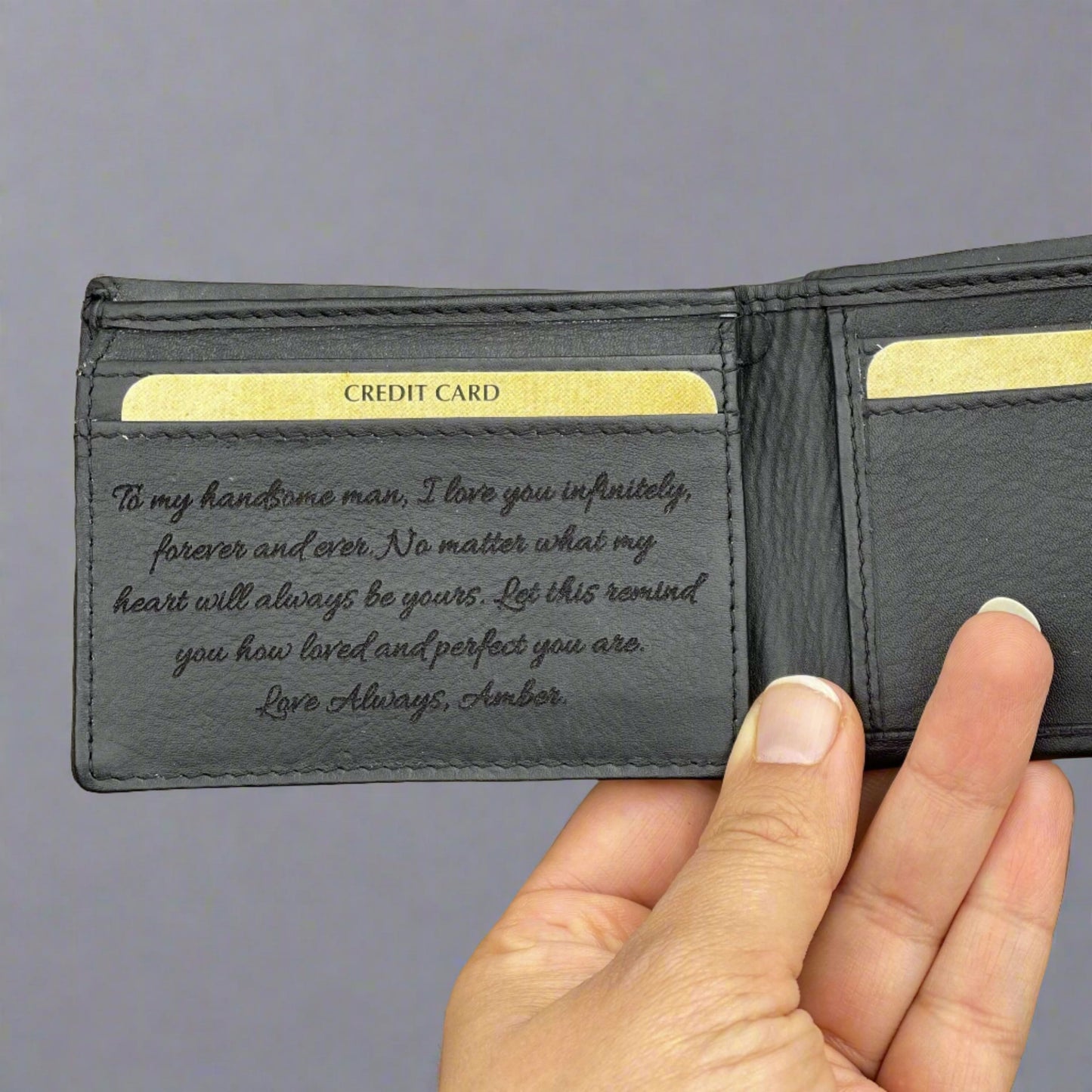 Men's Black Leather Wallet with Personalised Handwriting - KALGHI - KALGHI LEATHER