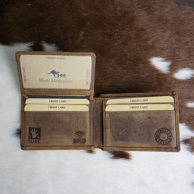 Personalised Slim Men Leather Wallet Tan - KALGHI WALLET Hyde Mebourne
