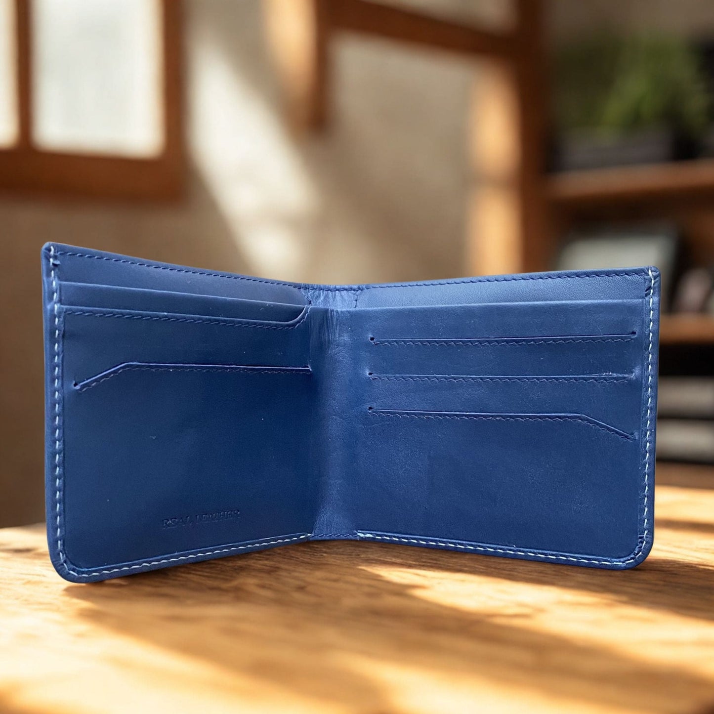 Personalised Slim Leather Mens Wallet Navy Blue