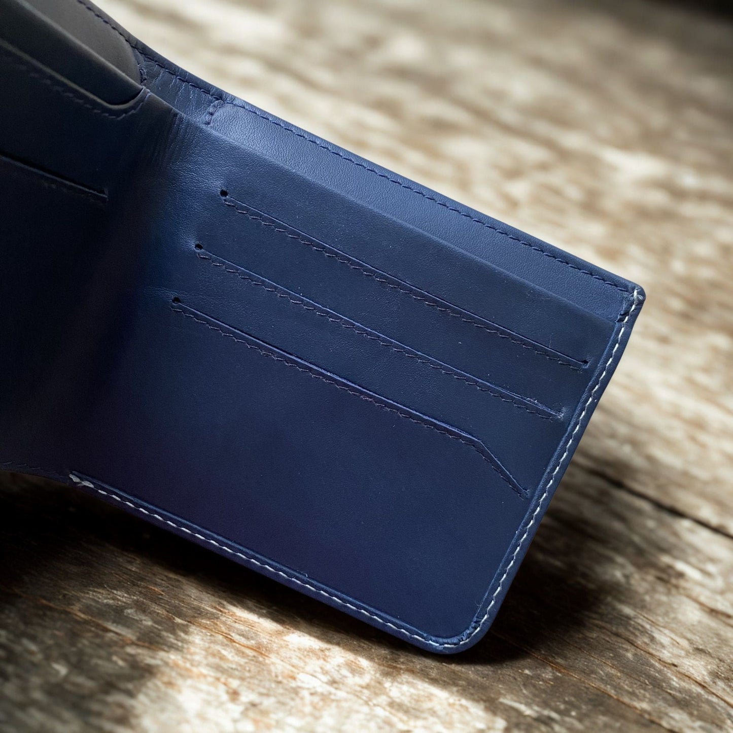 Personalised Slim Leather Mens Wallet Navy Blue