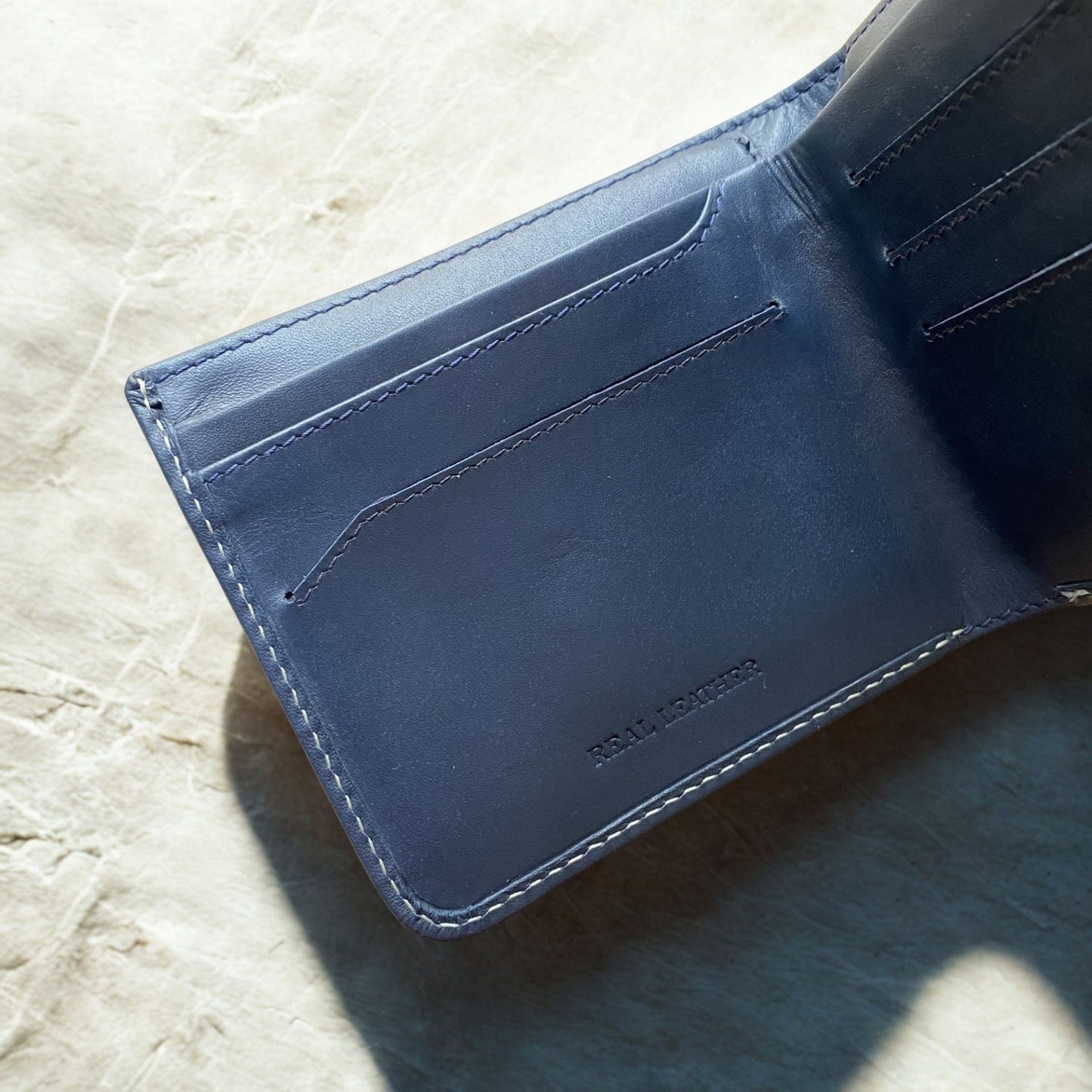 Personalised Slim Leather Mens Wallet Navy Blue