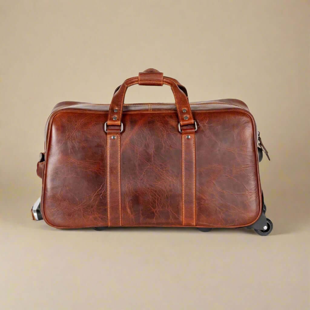 Leather Trolley Travel Bag - Sandal