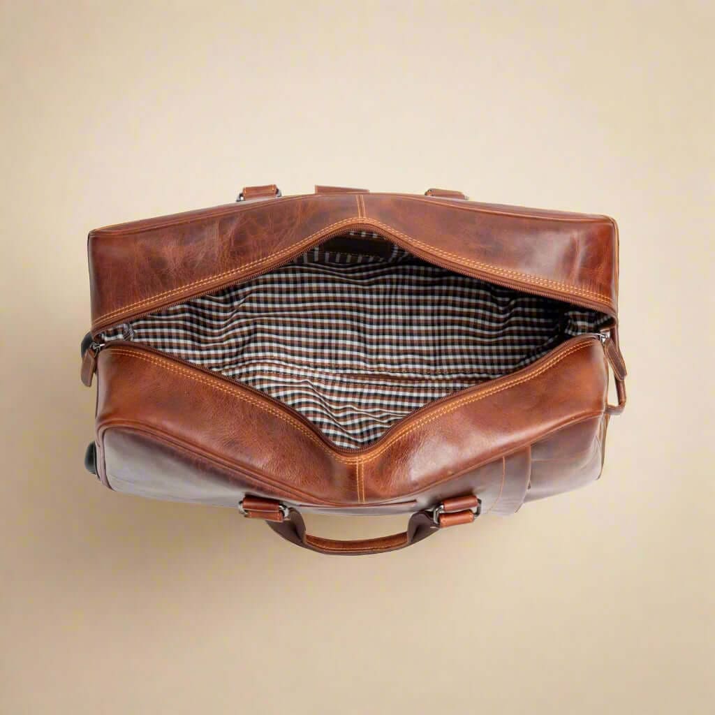 Leather Trolley Travel Bag - Sandal