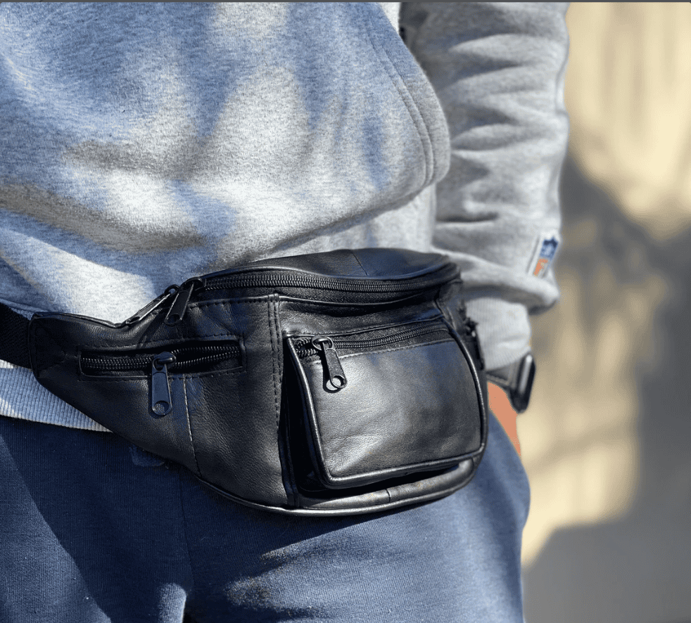 Men's Leather Fanny Pack, Waist Bag for Festivals and Daily Use, Black Belt Bag - KALGHI LEATHER