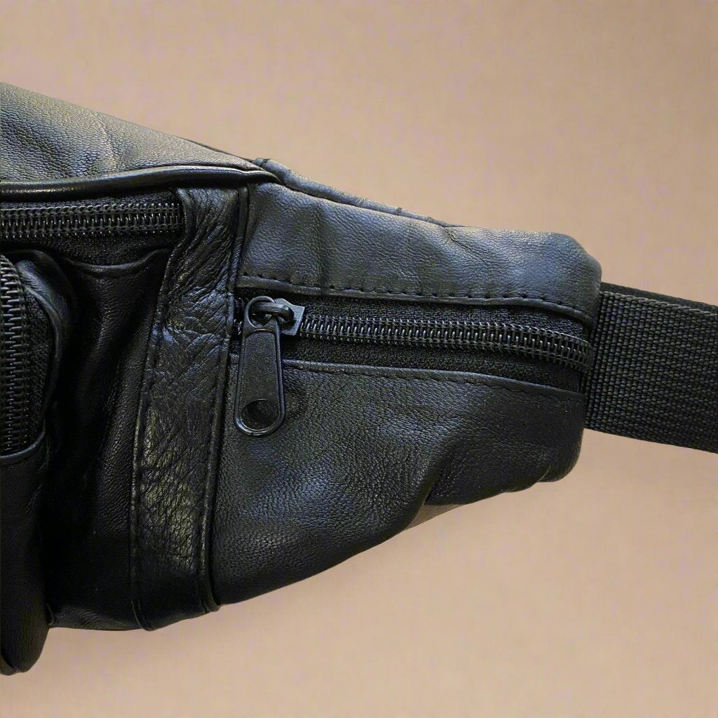 Men's Leather Fanny Pack, Waist Bag for Festivals and Daily Use, Black Belt Bag - KALGHI LEATHER