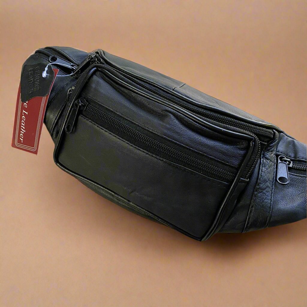 Men's Leather Fanny Pack, Waist Bag for Festivals and Daily Use, Black Belt Bag - KALGHI LEATHER