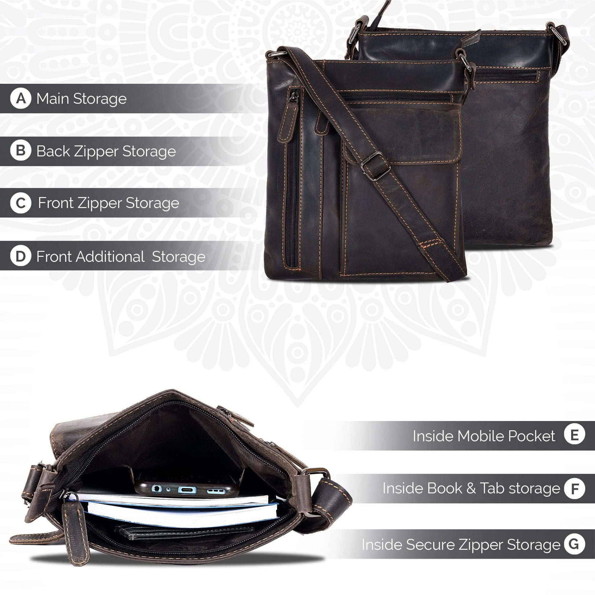KALGHI Cross Body Bag Ladies Cross Body Leather Bag Brown