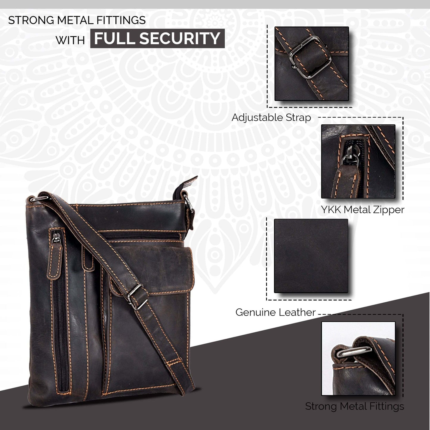 KALGHI Cross Body Bag Ladies Cross Body Leather Bag Brown