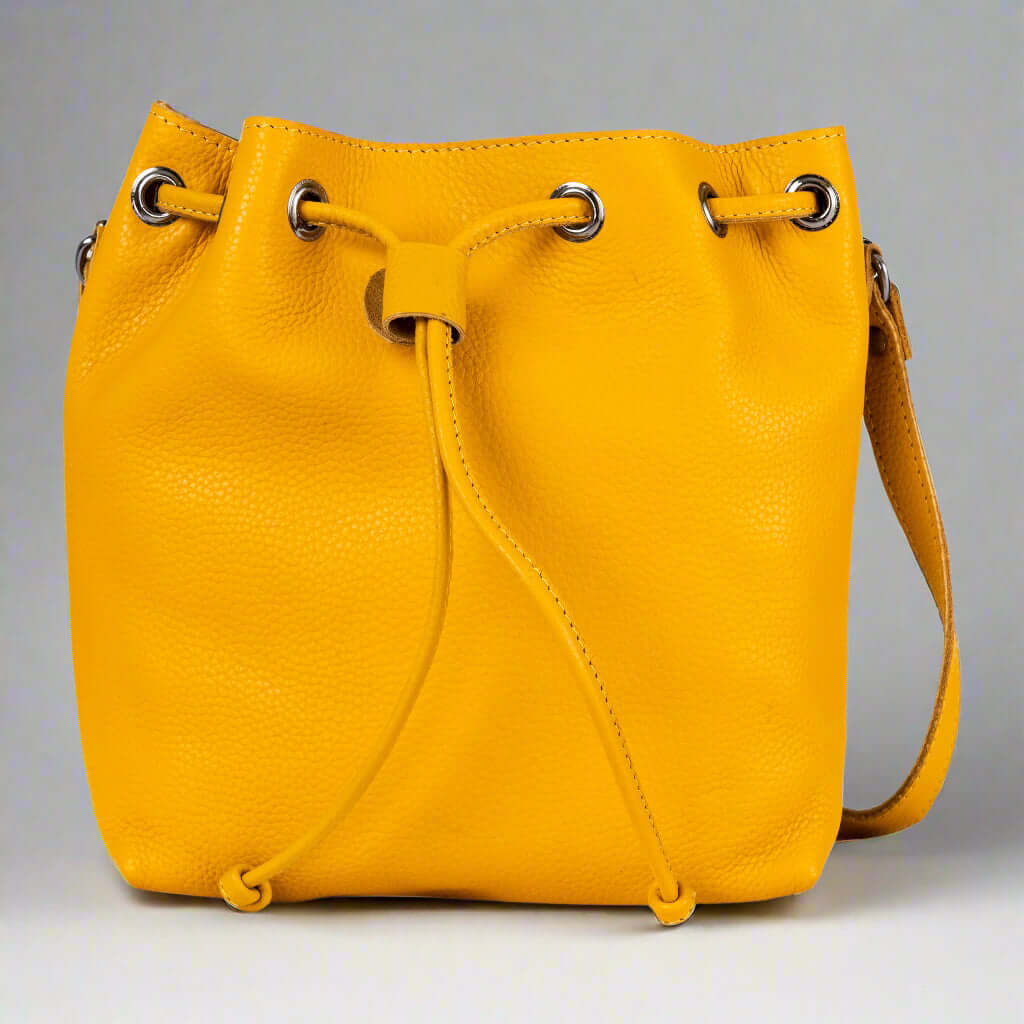 KALGHI Luggage & Bags Leather Small Cross Body Bucket Bag - Alley Mustard