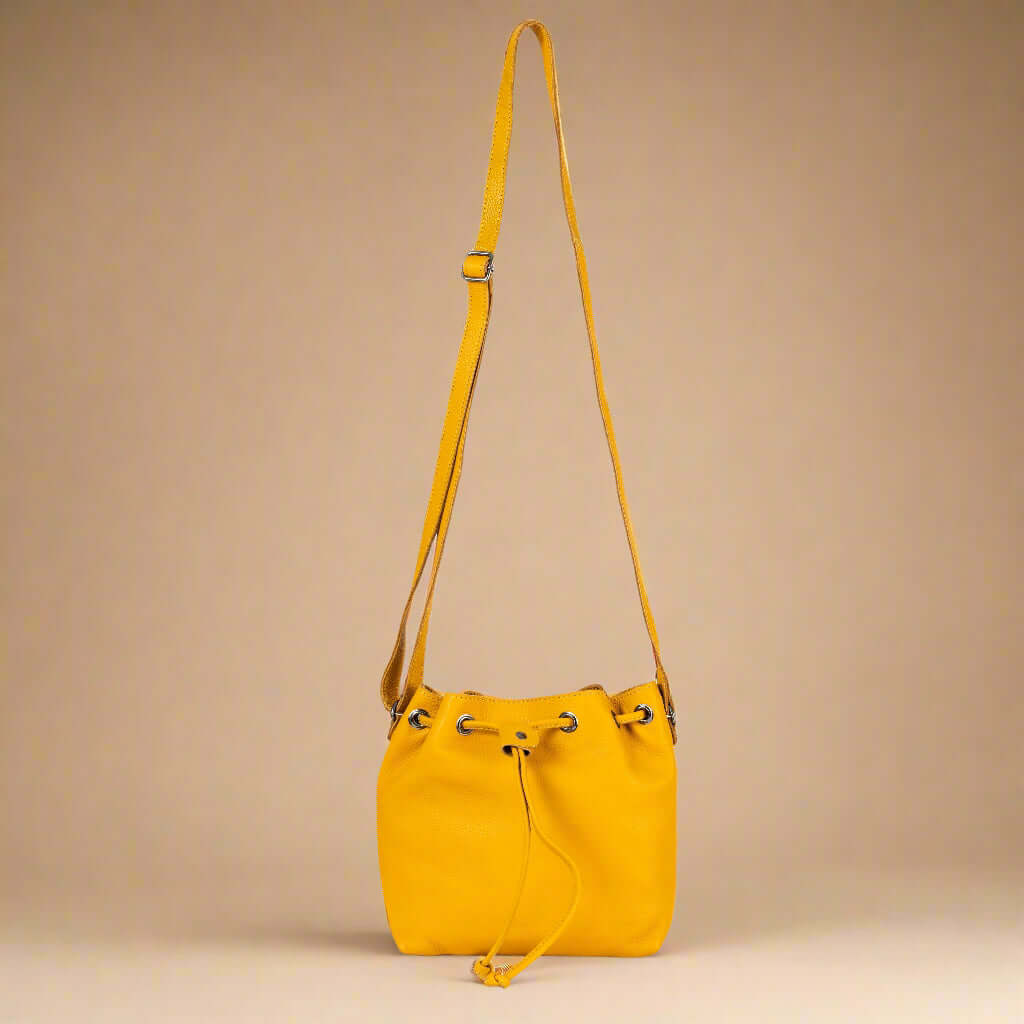 KALGHI Luggage & Bags Leather Small Cross Body Bucket Bag - Alley Mustard