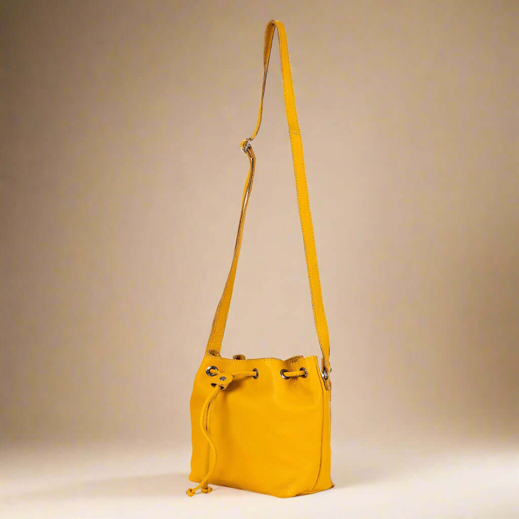 KALGHI Luggage & Bags Leather Small Cross Body Bucket Bag - Alley Mustard