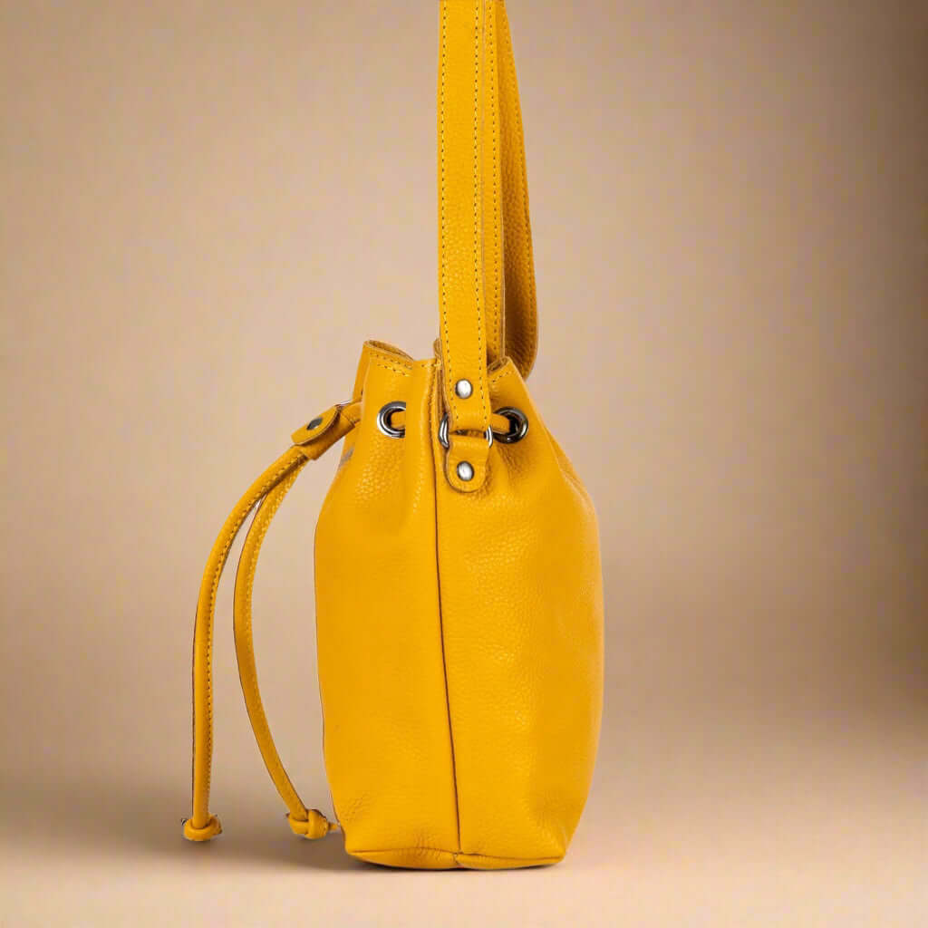 KALGHI Luggage & Bags Leather Small Cross Body Bucket Bag - Alley Mustard