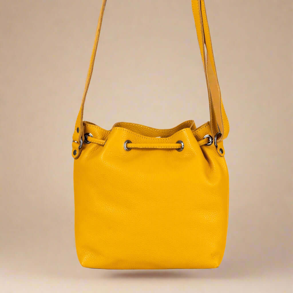 KALGHI Luggage & Bags Leather Small Cross Body Bucket Bag - Alley Mustard
