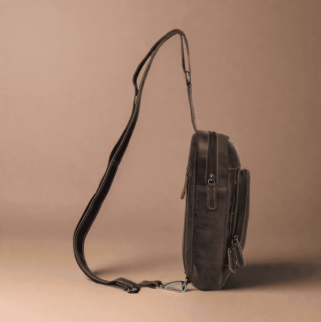 Leather Crossbody Bag-Dark Brown