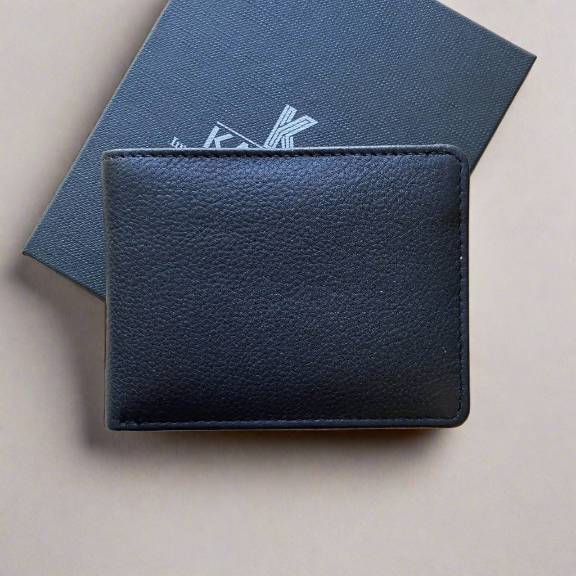 Men's Black Leather Wallet Personalised with Message - KALGHI - KALGHI LEATHER