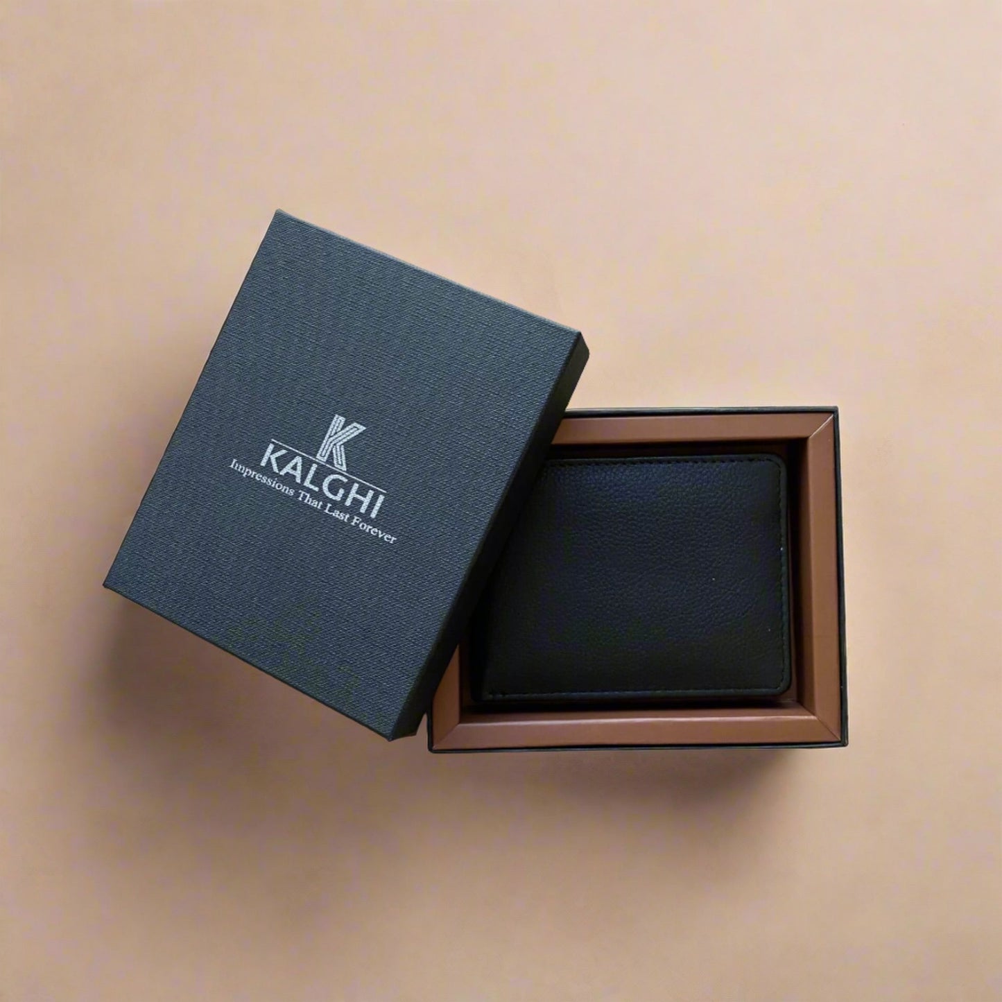 Men's Black Leather Wallet Personalised with Message - KALGHI