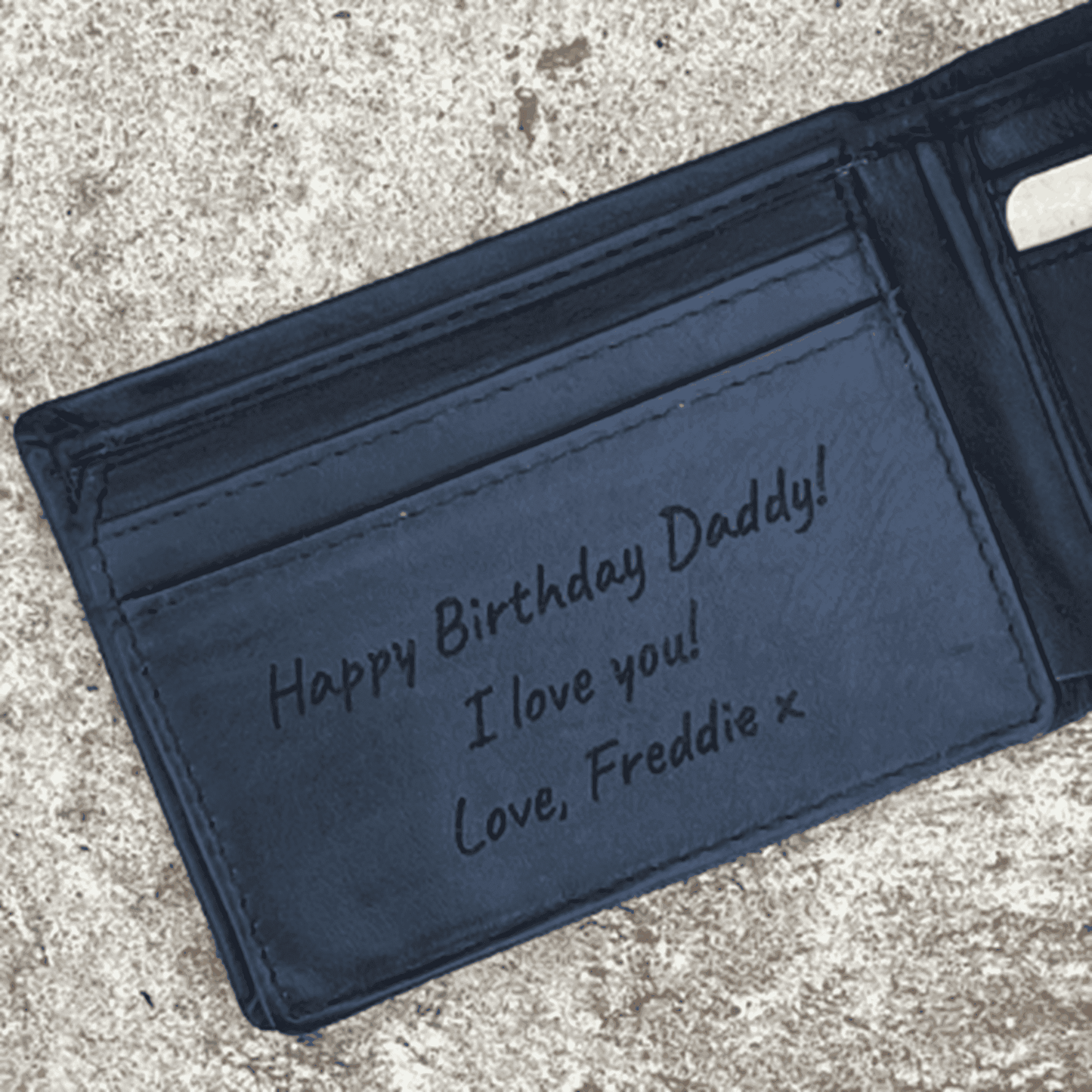 Men's Black Leather Wallet Personalised with Message - KALGHI - KALGHI LEATHER