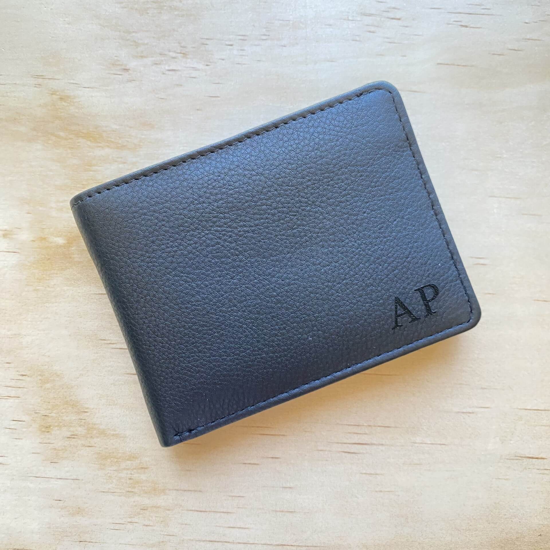 Men's Black Leather Wallet Personalised with Message - KALGHI - KALGHI LEATHER