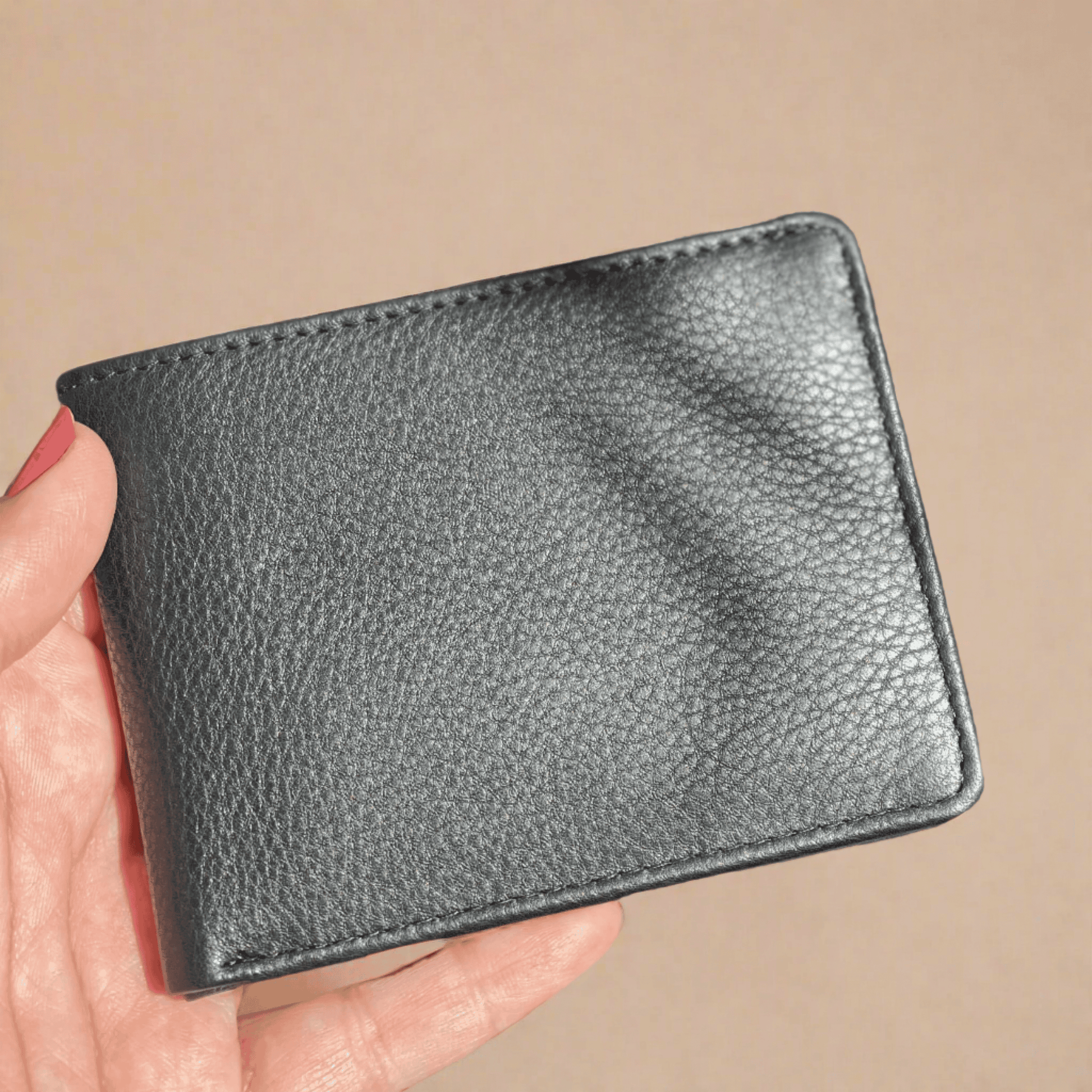 Men's Black Leather Wallet Personalised with Message - KALGHI