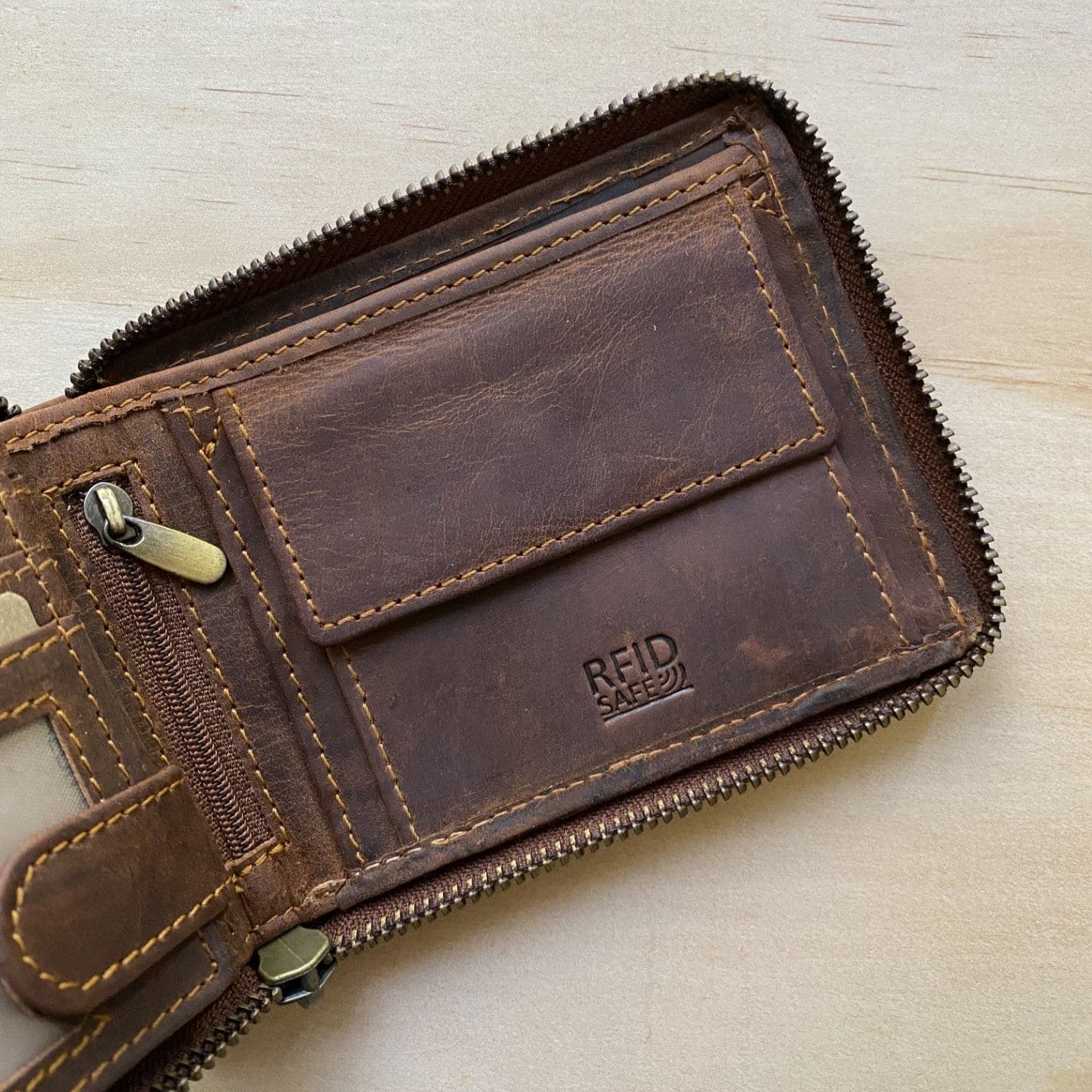 Riders Zip Around Brown Leather Men Wallet - KALGHI