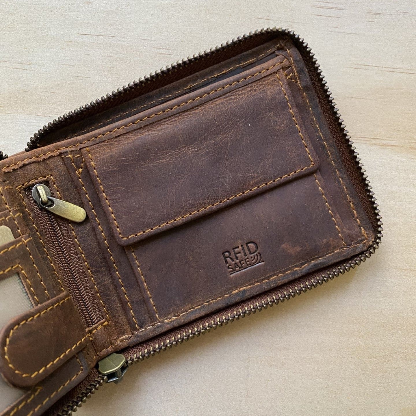 Riders Zip Around Brown Leather Men Wallet - KALGHI - KALGHI LEATHER