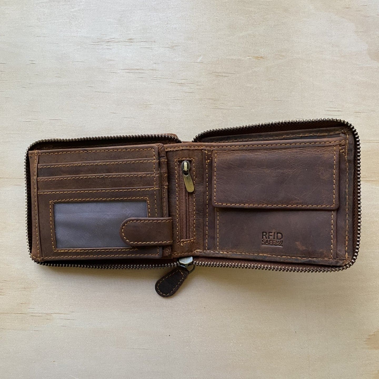 Riders Zip Around Brown Leather Men Wallet - KALGHI