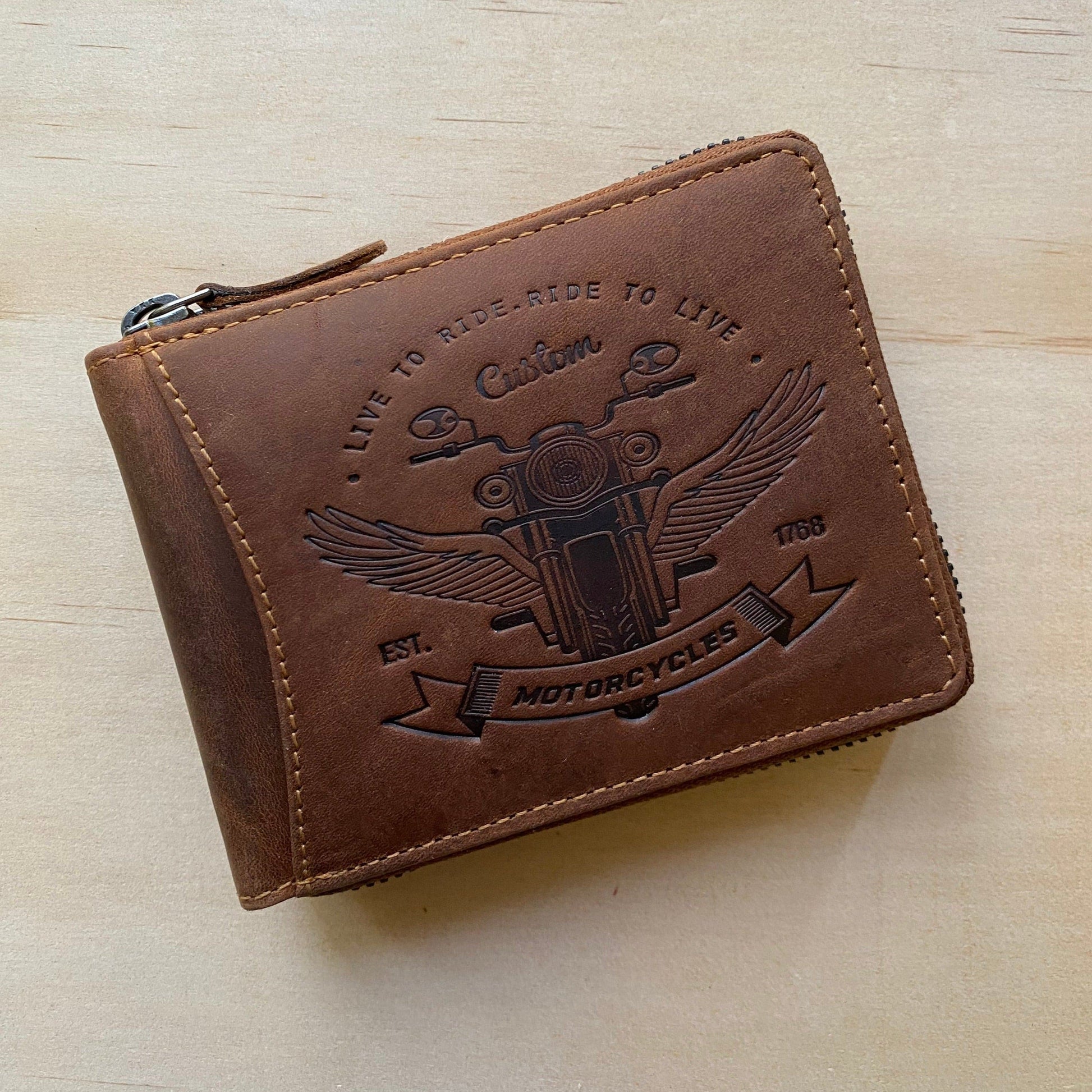 Riders Zip Around Brown Leather Men Wallet - KALGHI - KALGHI LEATHER