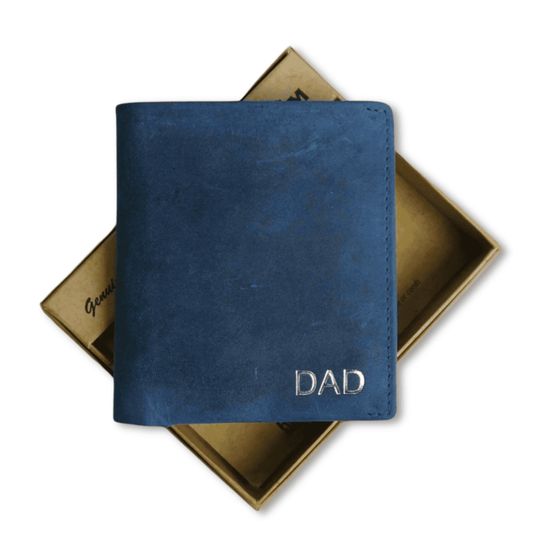 Leather wallet with dad initials embossed on the front.