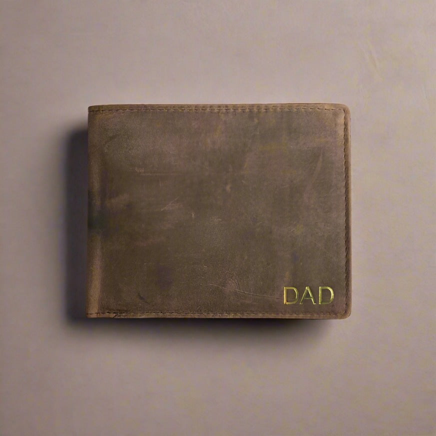 Personalised Brown Vintage Leather Wallet WALLET KALGHI GOLD  