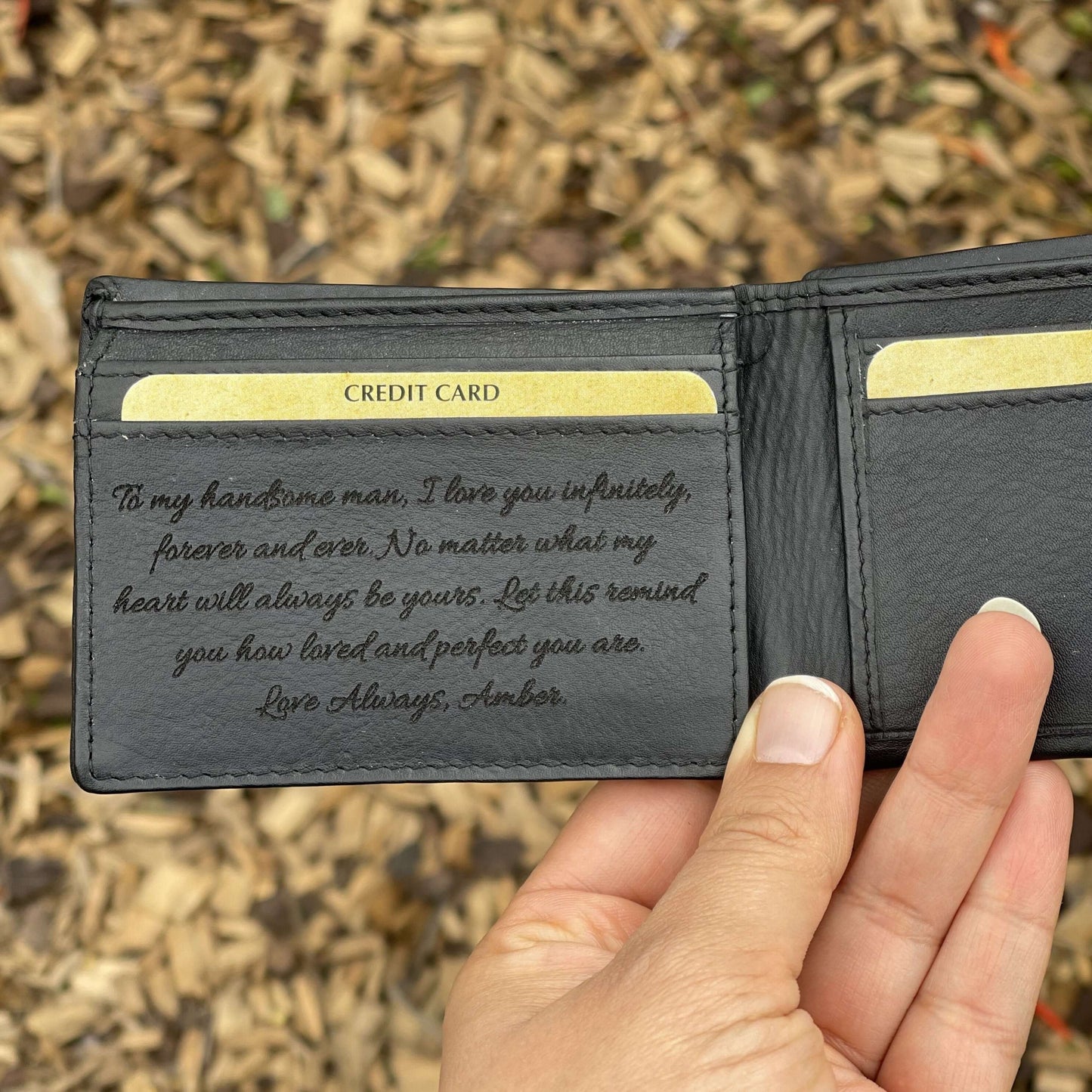 Men's Black Leather Wallet with Personalised Handwriting - KALGHI - KALGHI LEATHER