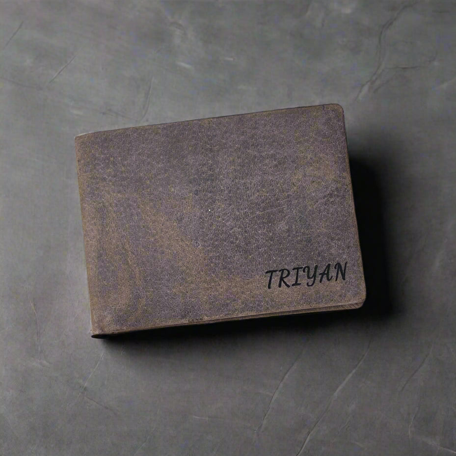 Personalised Slim Men Leather Wallet Tan - KALGHI WALLET Hyde Mebourne   
